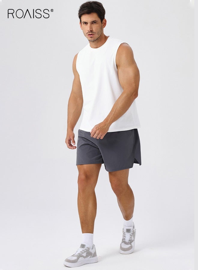 roaiss Men's Sleeveless Athletic Tank Top, Loose Fit Quick Dry Workout Shirt, Moisture Wicking Antibacterial Polyester Muscle Tank with UPF 50+ Sun Protection, Breathable Soft Stretch Sportswear for Gym, Running, Training, Summer Sports, White - Image 5